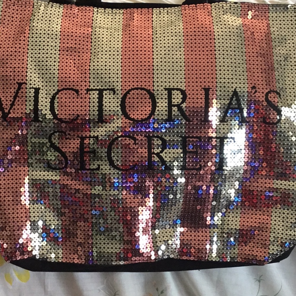 Victoria's Secret Pink and Gold Sequin Tote Bag